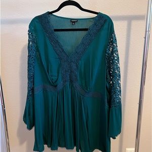 Torrid Babydoll Crinkle Gauze Lace Detail Top - Green